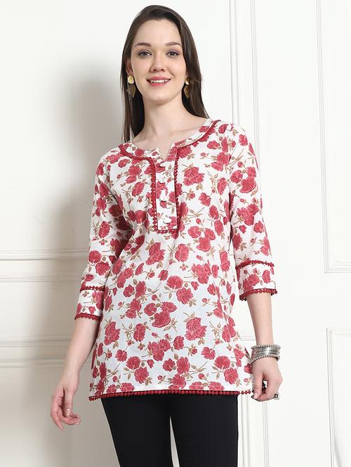 women printed three quarter sleeve tunic - 21650411 - Very Small Image - 1