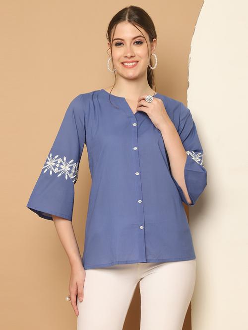 women embroidered three quarter sleeve tunic - 21650514 - Very Small Image - 1