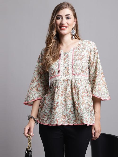 women printed three quarter sleeve tunic - 21650544 - Very Small Image - 1