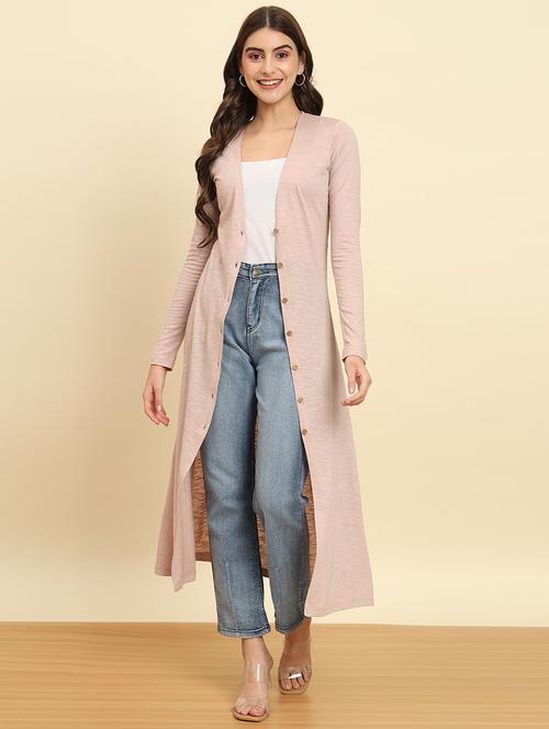 women peach solid long shrug - 21650900 - Very Small Image - 1