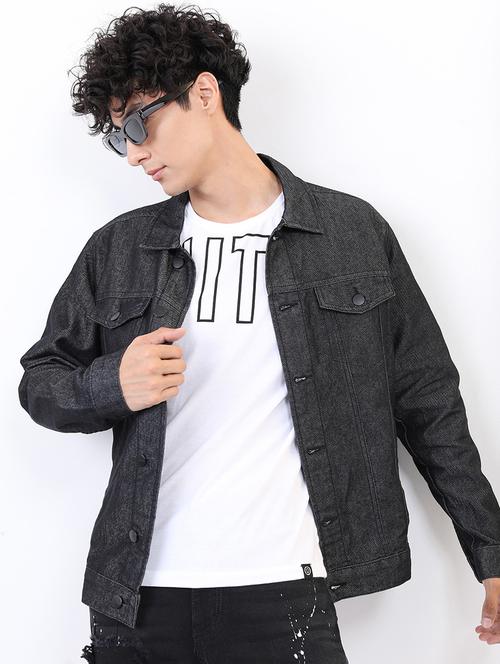 men solid long sleeve denim jacket - 21651022 - Very Small Image - 1