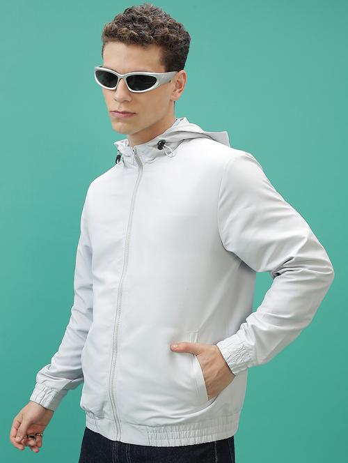men solid long sleeve hood neck bomber jacket - 21651065 - Very Small Image - 1