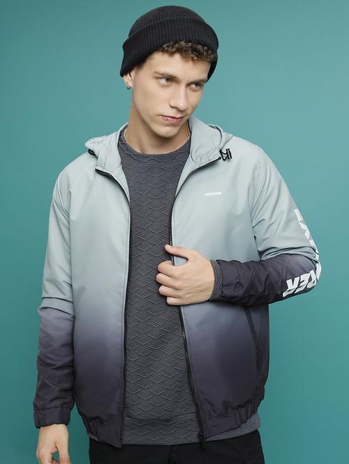 men printed long sleeve hooded bomber jacket - 21651077 - Very Small Image - 1