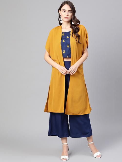women navy blue embroidered fusion set - 21651436 - Very Small Image - 1