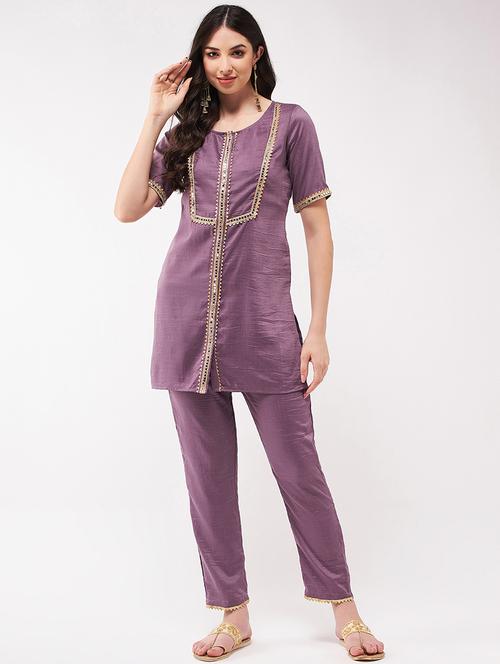 women lace work kurta pant set - 21651467 - Very Small Image - 1