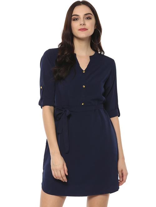 women solid mandrain neck sheath dress - 21651500 - Very Small Image - 1