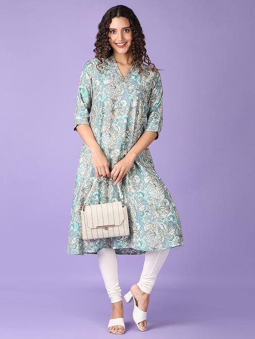 women three quarter sleeve a-line kurta - 21651557 - Very Small Image - 1