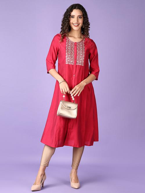women three quarter sleeve a-line kurta - 21651563 - Very Small Image - 1