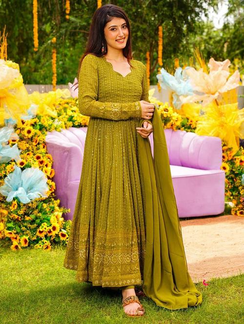 women lime embroidered suit set - 21651825 - Very Small Image - 1