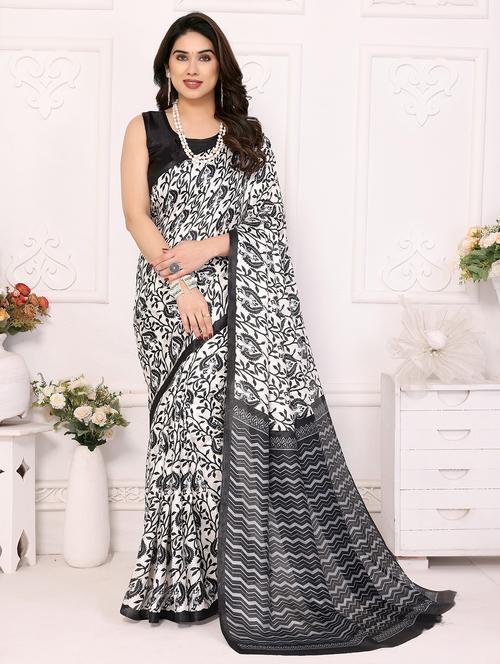 women black printed saree with blouse - 21651946 - Very Small Image - 1