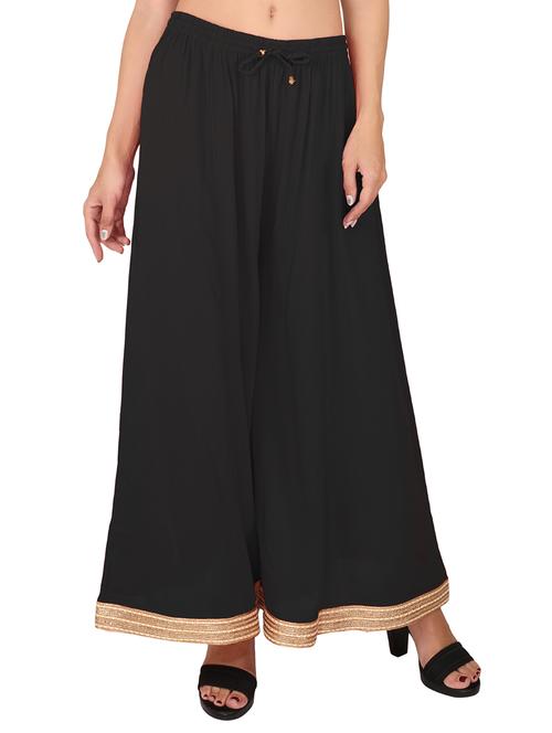 women black solid flared palazzos - 21652695 - Very Small Image - 1