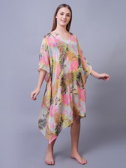 women tropical printed beach wear coverups - 21653412 - Very Small Image - 1