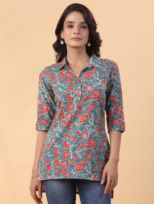 women floral print high-low tunic - 21660455 - Very Small Image - 1