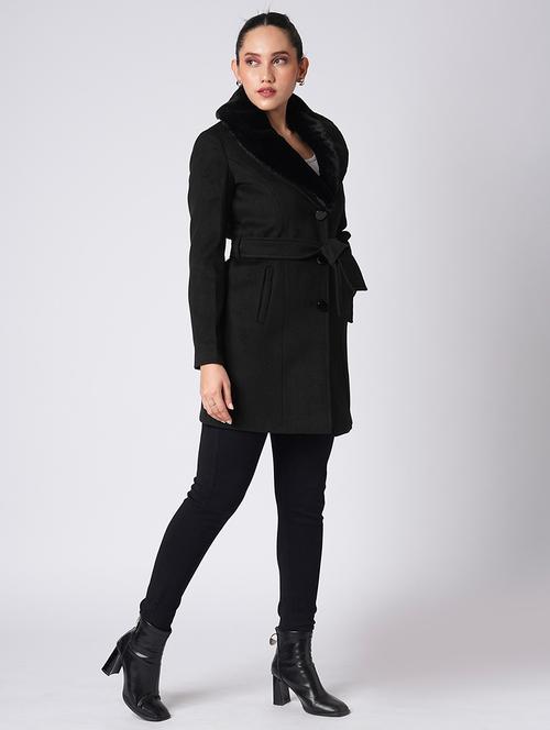 women solid fur detailed trench coat - 21660782 - Very Small Image - 1