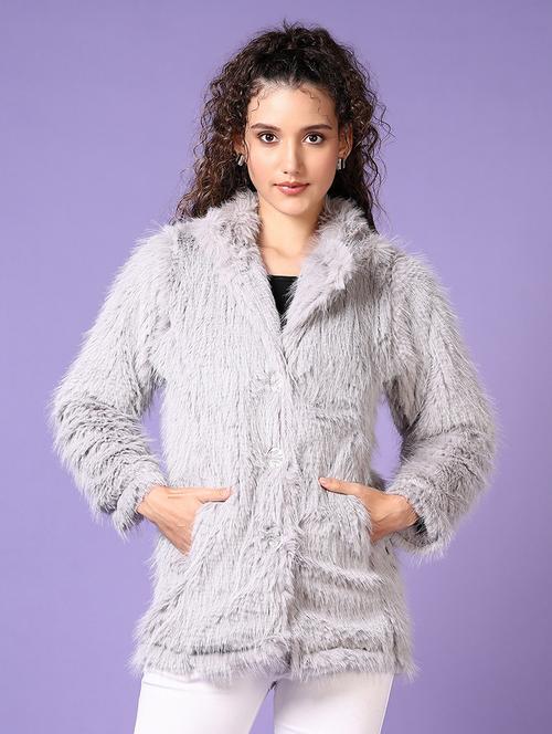 women long sleeves solid fur coat - 21661105 - Very Small Image - 1