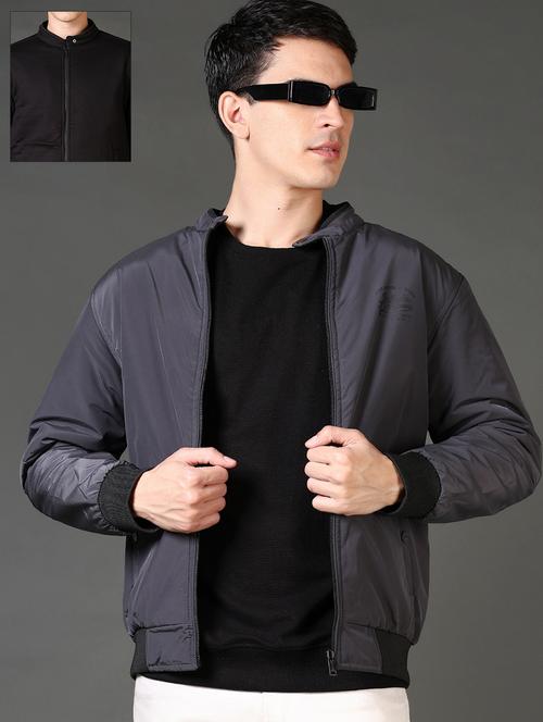 men solid long sleeve reversible bomber jacket - 21661171 - Very Small Image - 1