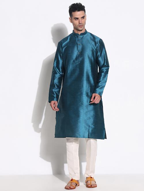 men solid kurta pyjama ethnic wear set - 21661383 - Very Small Image - 1