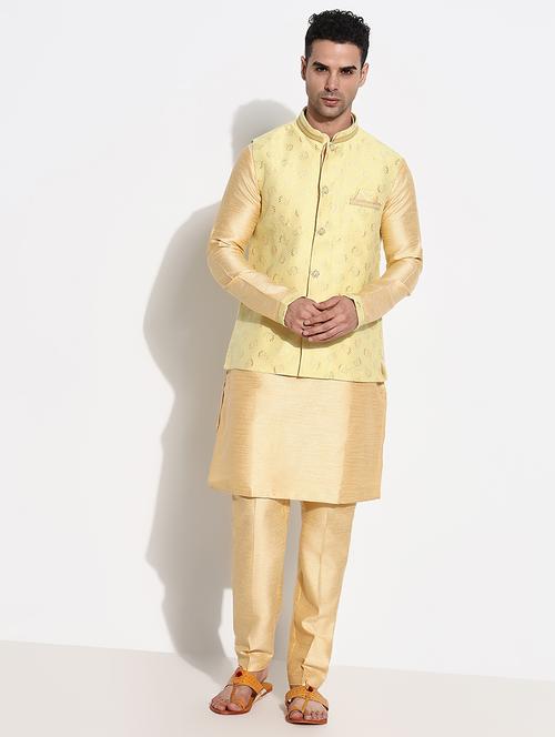 men solid kurta pyjama with jacket ethnic wear set - 21661401 - Very Small Image - 1
