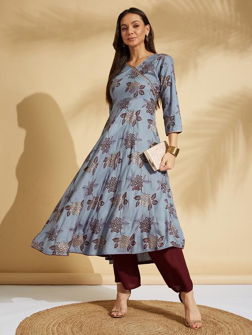 grey rayon angrakha kurta - 21661411 - Very Small Image - 1