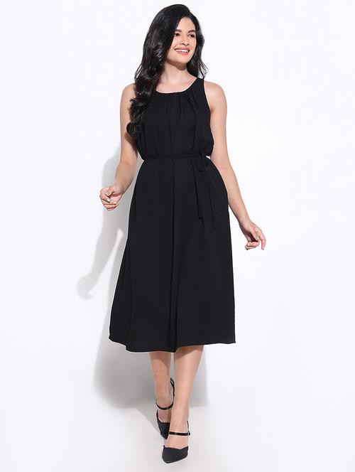 women black solid sleeveless a-line dress - 21661499 - Very Small Image - 1