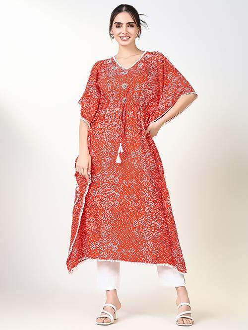 women orange printed kaftan kurta - 21661532 - Very Small Image - 1