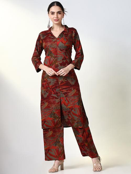 women rust printed kurta palazzo set - 21661624 - Very Small Image - 1