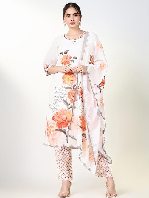 women floral round neck kurta pant set with dupatta - 21661662 - Very Small Image - 1