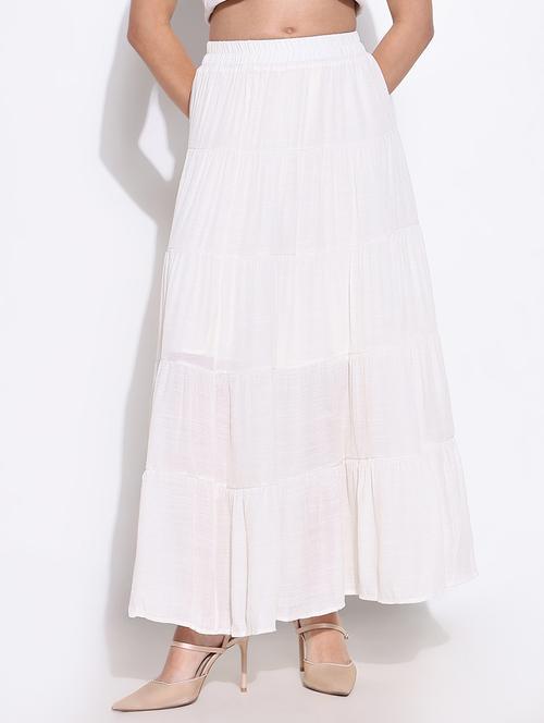 cream cotton blend tiered skirts - 21661742 - Very Small Image - 1