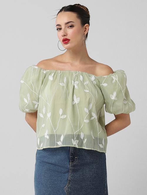 women self designed off shoulder regular top - 21661787 - Very Small Image - 1