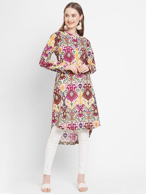 women printed long sleeve high-low kurta - 21662107 - Very Small Image - 1