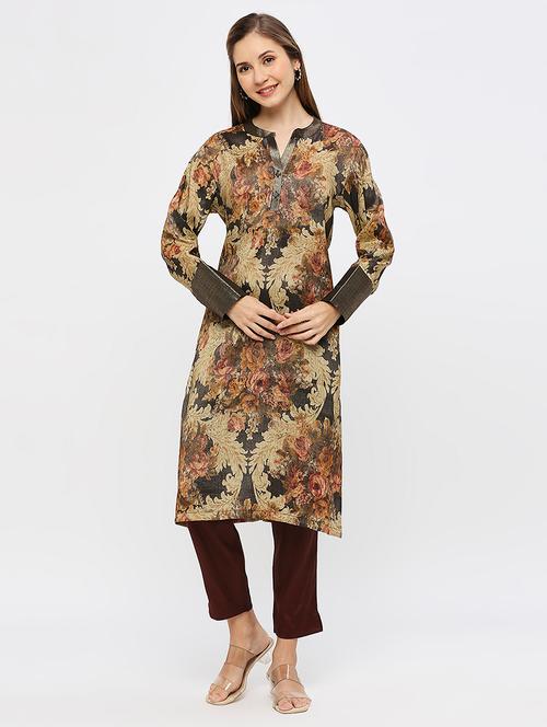 women floral long sleeve straight kurta - 21662153 - Very Small Image - 1