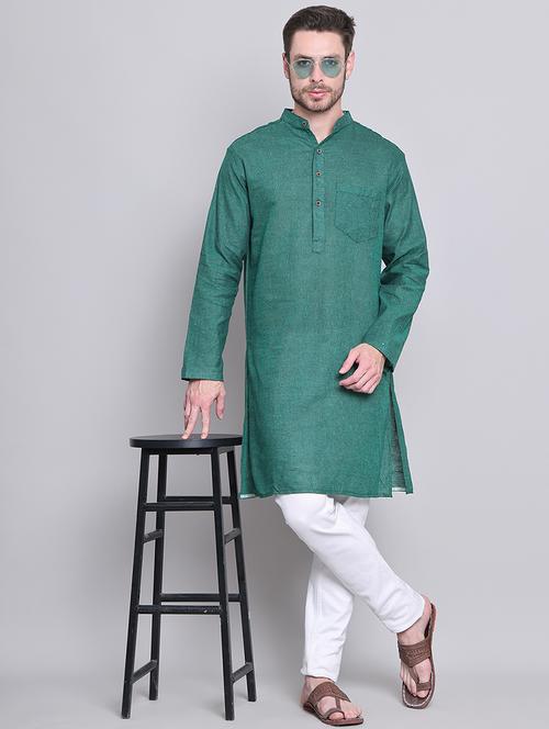 men green solid long sleeve kurta - 21663464 - Very Small Image - 1