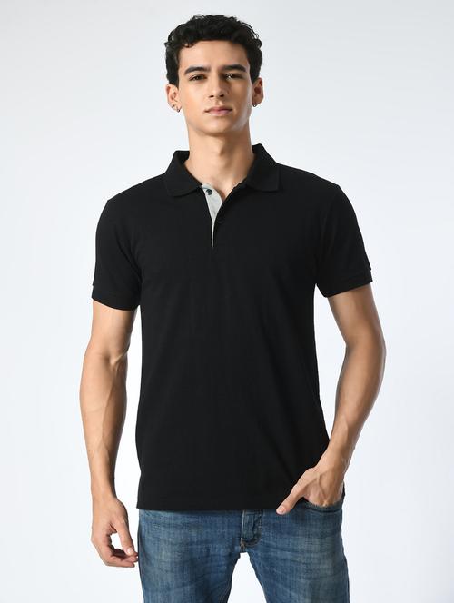 men black polo neck plain t-shirt - 21663710 - Very Small Image - 1