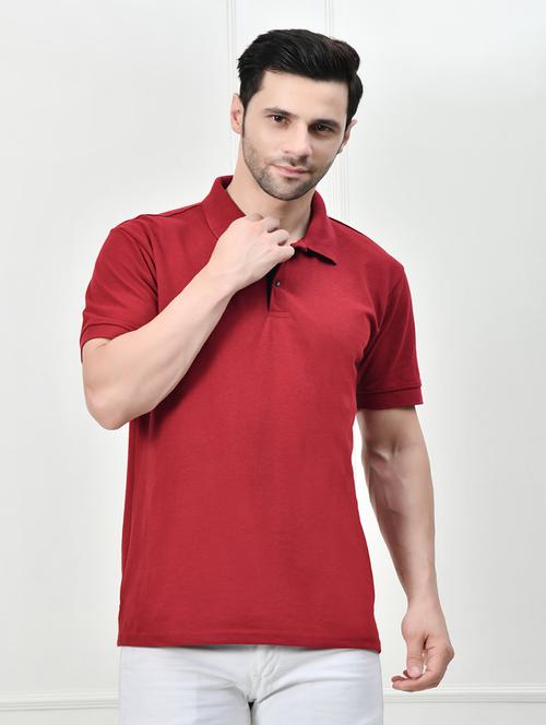 men red polo neck plain t-shirt - 21663712 - Very Small Image - 1