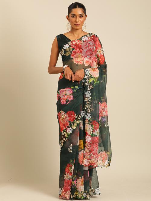 women floral printed saree with blouse - 21663932 - Very Small Image - 1