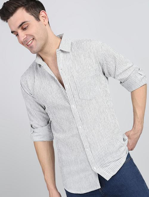 men long sleeves striped casual shirt - 21664044 - Very Small Image - 1