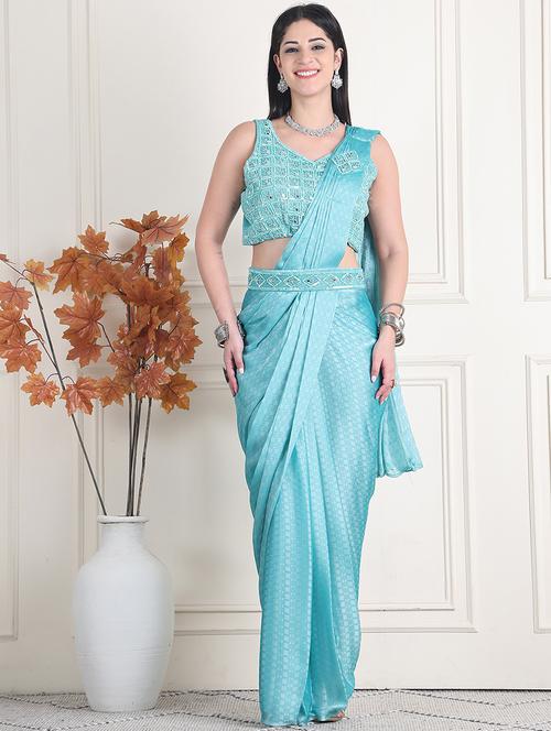 women ready to wear solid saree with embroidered blouse - 21664224 - Very Small Image - 1