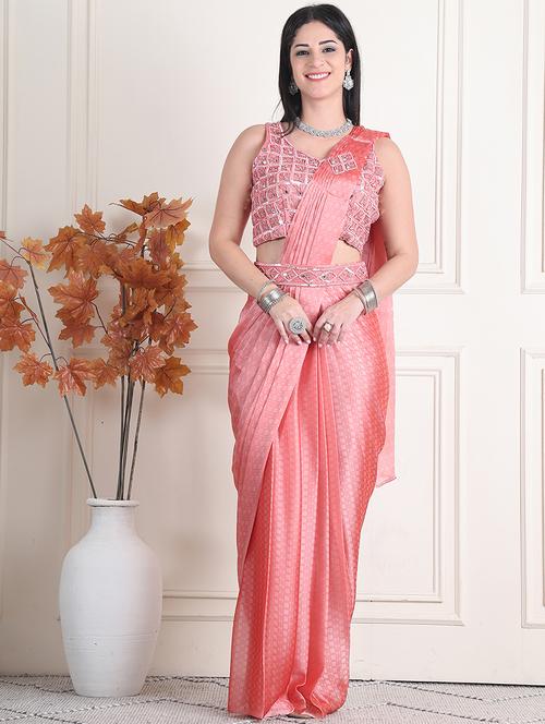 women ready to wear solid saree with embroidered blouse - 21664225 - Very Small Image - 1