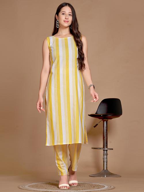 women stripes round neck kurta pant set - 21665558 - Very Small Image - 1