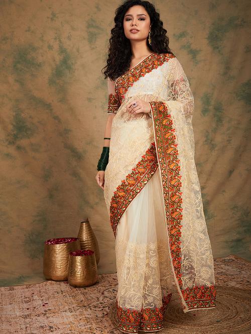 women solid with work embroidered saree with blouse - 21665637 - Very Small Image - 1