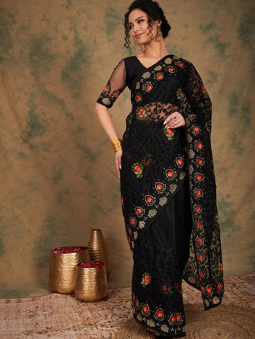 women solid with work embroidered saree - 21665653 - Very Small Image - 1