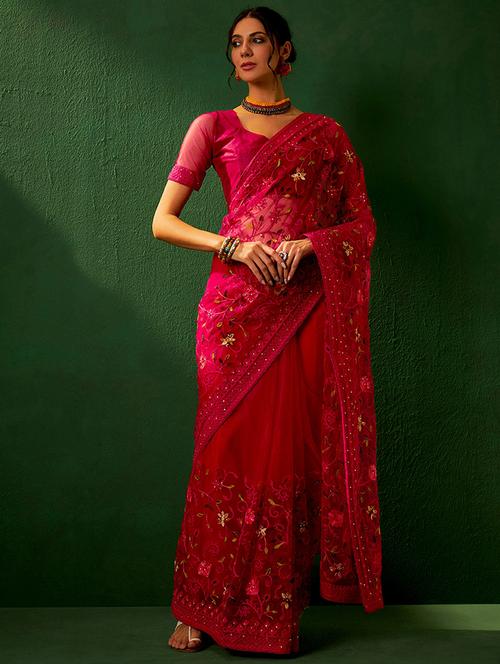 women solid with work embroidered saree with blouse - 21665674 - Very Small Image - 1