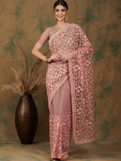 women solid with work embroidered saree with blouse - 21665679 - Very Small Image - 1
