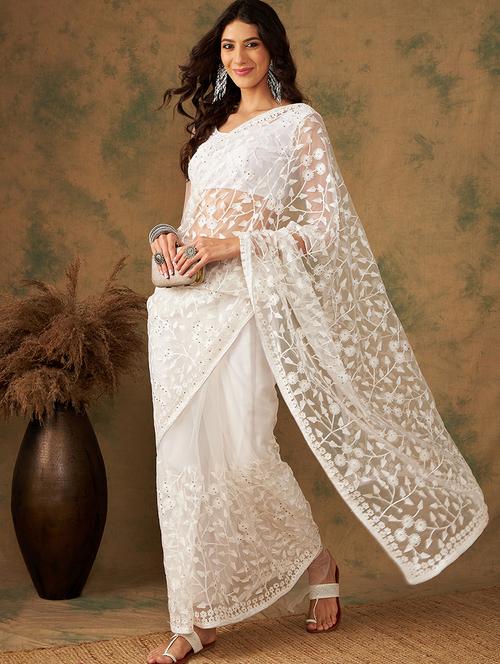 women solid with work embroidered saree with blouse - 21665680 - Very Small Image - 1