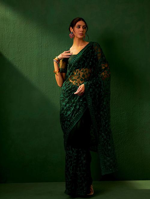 women solid with work embroidered saree with blouse - 21665685 - Very Small Image - 1