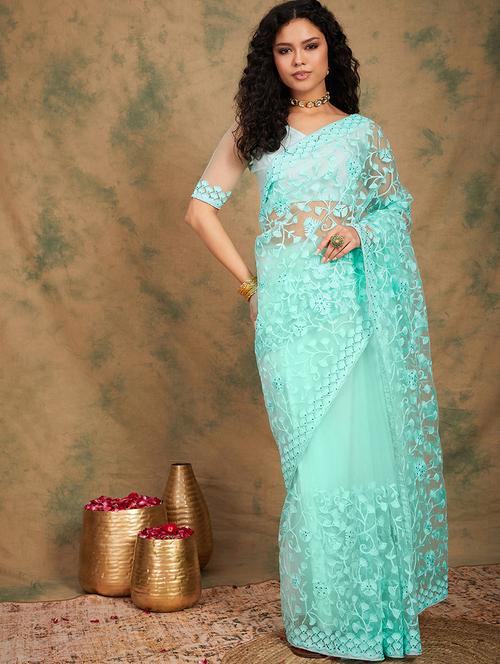 women solid with work embroidered saree with blouse - 21665728 - Very Small Image - 1