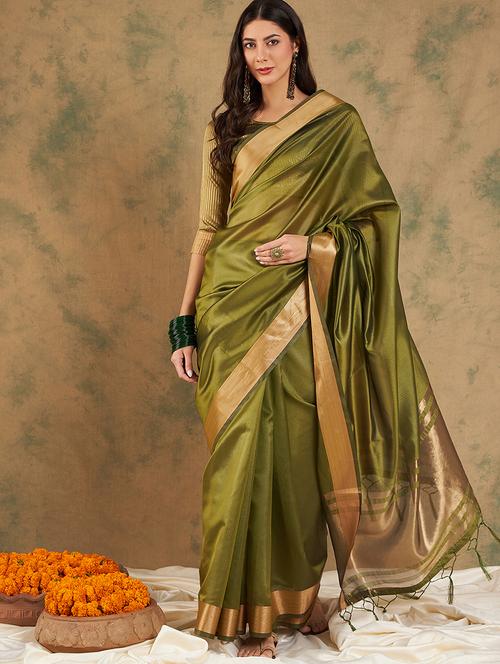 women solid with bordered saree with blouse - 21665739 - Very Small Image - 1