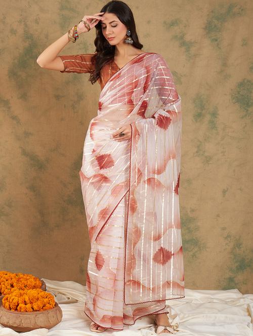 women rust printed saree with blouse - 21665750 - Very Small Image - 1