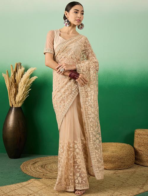 women solid with work embroidered saree with blouse - 21665829 - Very Small Image - 1