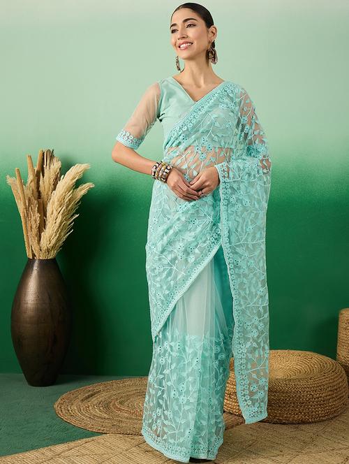 women solid with work embroidered saree with blouse - 21665833 - Very Small Image - 1